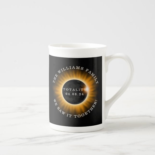 Total Solar Eclipse Totality 2024 Family Name Bone China Mug (Right)