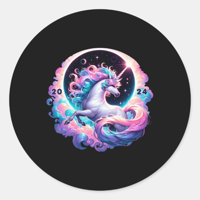 Total Solar Eclipse Totality Unicorn  Classic Round Sticker (Front)