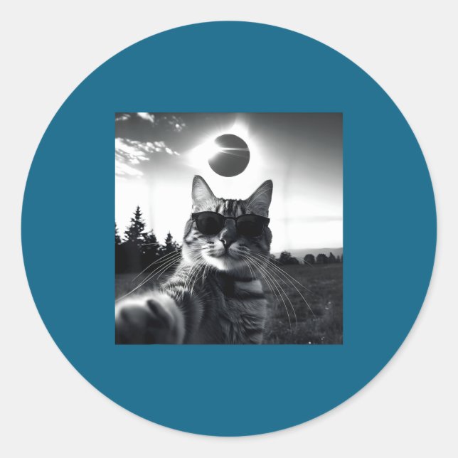 Total Solar Eclipse Usa Cat Classic Round Sticker (Front)