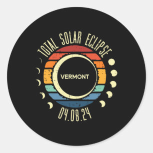 Total Solar Eclipse Vermont Retro 2024 Men Women K Classic Round Sticker