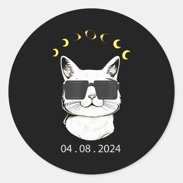 Totality April 8th Cat Solar Classic Round Sticker (Front)