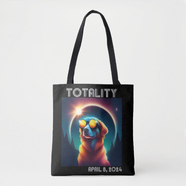 Totality Solar Eclipse April 8 2024 Funny Dog  Tote Bag (Front)