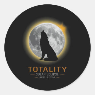 Totality Spring 4 08 24 Total Solar Eclipse Wolf  Classic Round Sticker