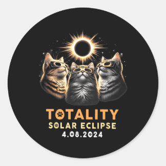 Totality Three Cats Wearing Glasses Solar Eclipse  Classic Round Sticker