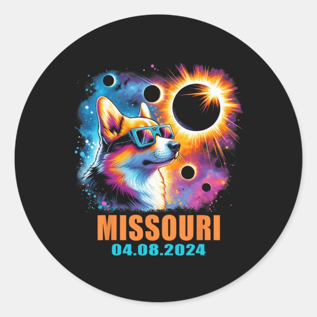 Totality Total Solar Eclipse 2024 Missouri Corgi D Classic Round Sticker (Front)