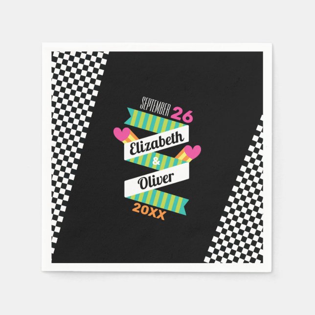 Totally 80s Stripes and Chequered Wedding Napkin (Front)