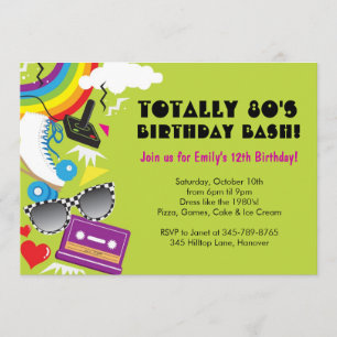 Totally 80's theme birthday party invitations