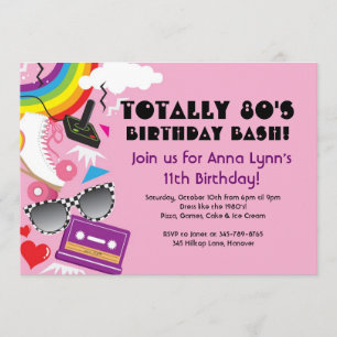 Totally 80's theme party birthday invitations