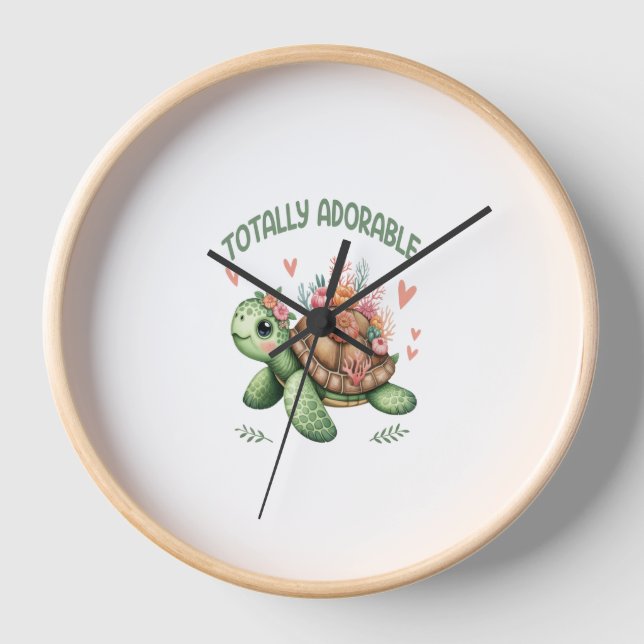 Totally Adorable Turtle with Coral Clock (Front)