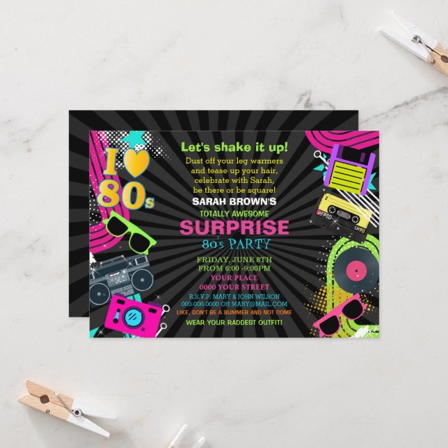 totally awesome 80s party invitation (Front/Back In Situ)