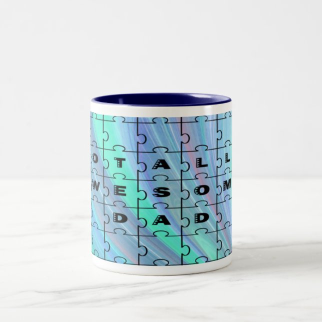 Totally Awesome Dad Puzzle Blue Two-Tone Coffee Mug (Center)