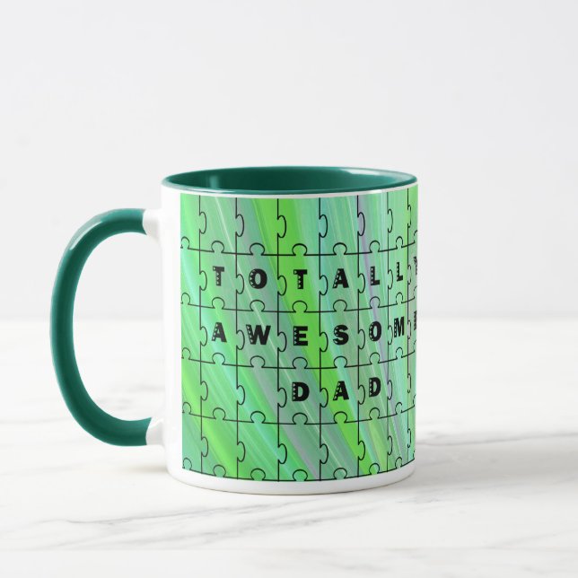 Totally Awesome Dad Puzzle Green Puzzle Mug (Left)