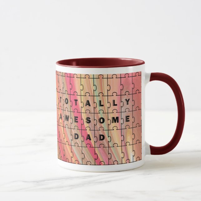 Totally Awesome Dad Puzzle Text Pink/Brown Pattern Mug (Right)