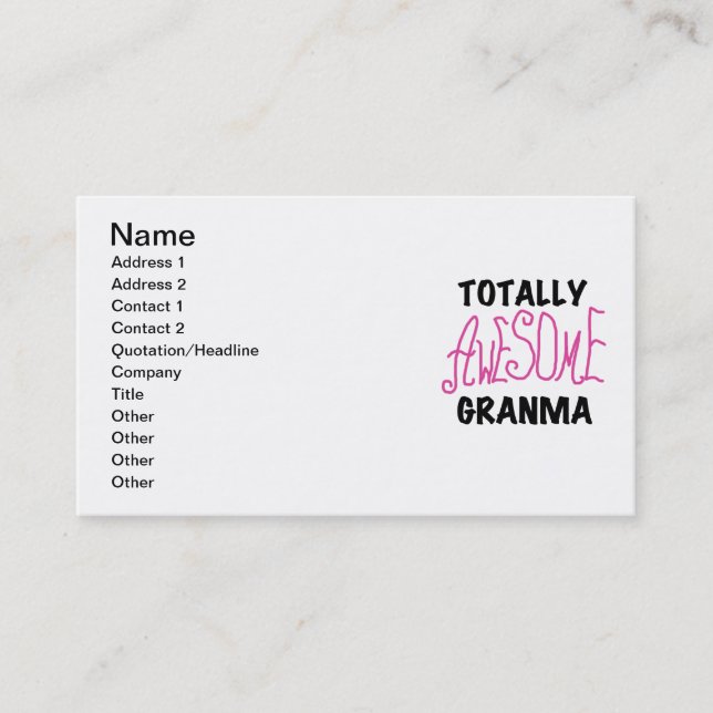 Totally Awesome Granma Pink Tshirts and Gifts Business Card (Front)