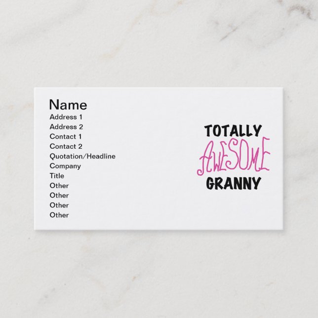 Totally Awesome Granny Pink Tshirts and GIfts Business Card (Front)