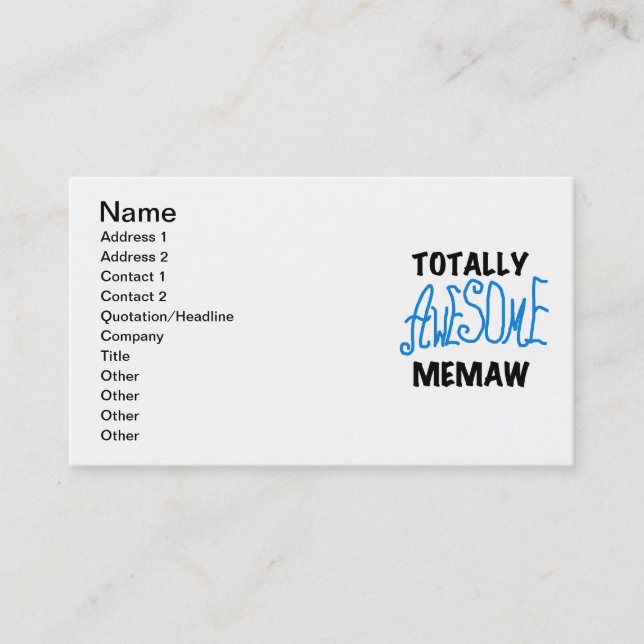 Totally Awesome Memaw Blue Tshirts and GIfts Business Card (Front)