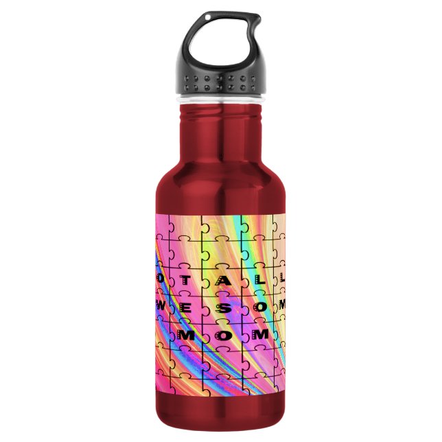 Totally Awesome Mum  Pink Swirl Puzzle Design 532 Ml Water Bottle (Front)