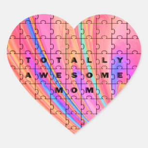 Totally Awesome Mum  Pink Swirl Puzzle Design Heart Sticker