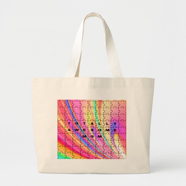 Totally Awesome Mum  Pink Swirl Puzzle Design Large Tote Bag (Front)