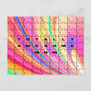Totally Awesome Mum  Pink Swirl Puzzle Design Postcard