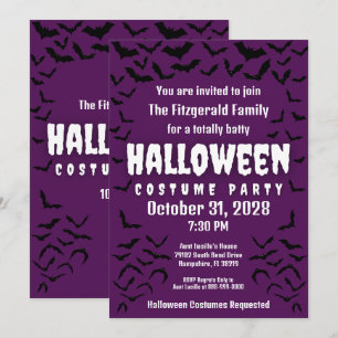 Totally Batty Halloween Costume Party Invitation