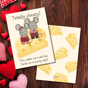 Totally Cheesy Girl & Boy Mouse Sitting on Cheese Holiday Card