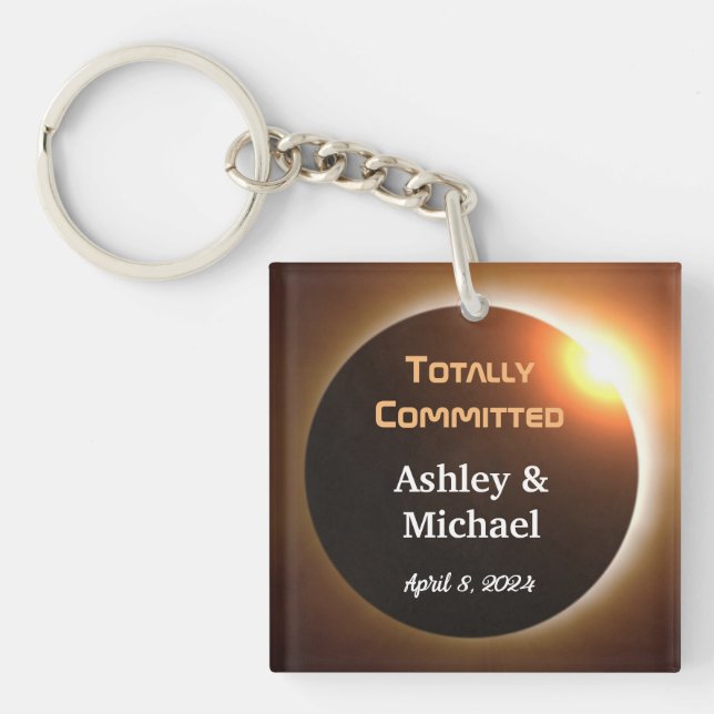 Totally Committed Eclipse Theme Wedding Key Ring (Front)
