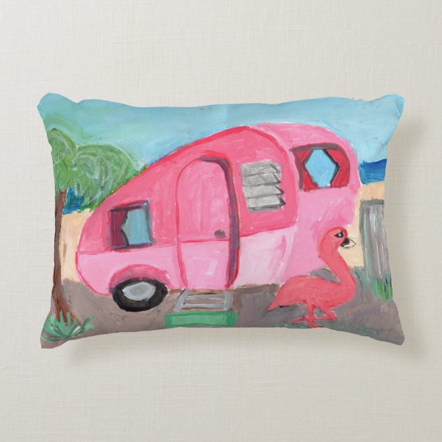 Totally Cute Pink Fifties Beach Trailer Decorative Cushion (Front)