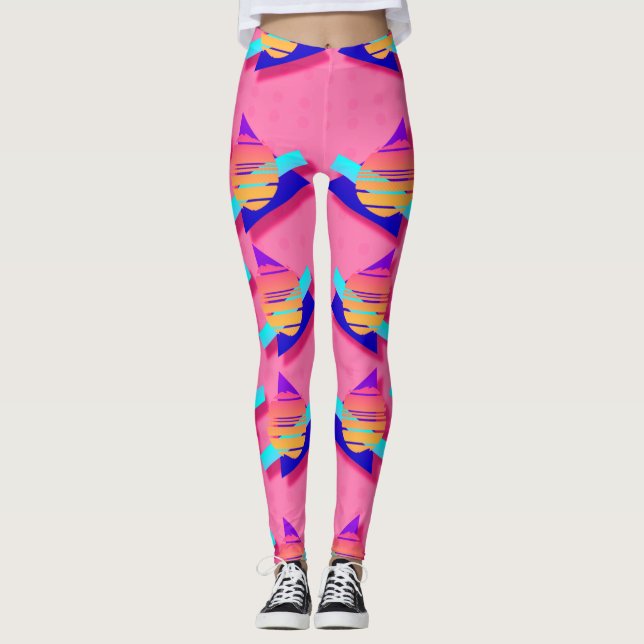Totally Eighties Memphis Neon Triangle Patterns Leggings (Front)