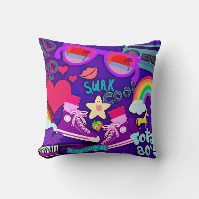 Totally Eighties Purple Collage Cushion (Front)