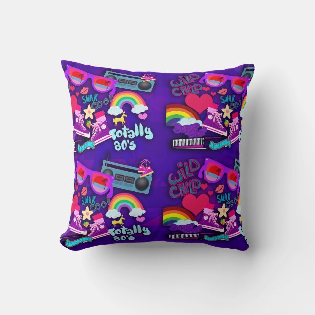 Totally Eighties Purple Collage Cushion (Front)