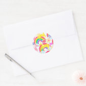 Totally Eighties Unicorn Rainbow Explosion Classic Round Sticker (Envelope)