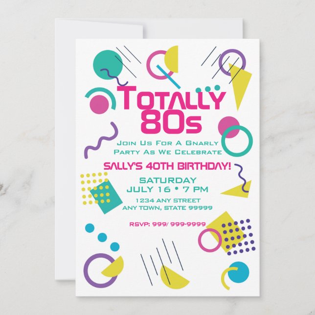 Totally Gnarly 80s Birthday Party Invitation (Front)
