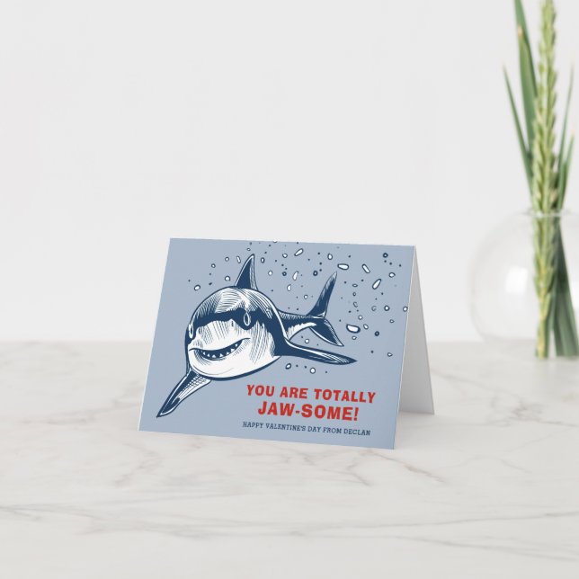 Totally Jaw-some Shark Kids Valentine Holiday Card (Front)