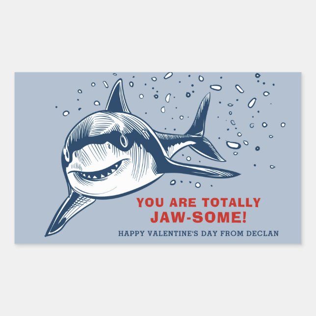 Totally Jaw-some Shark Kids Valentine Rectangular Sticker (Front)