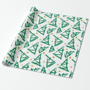 Totally modern ink drawing Christmas trees green Wrapping Paper