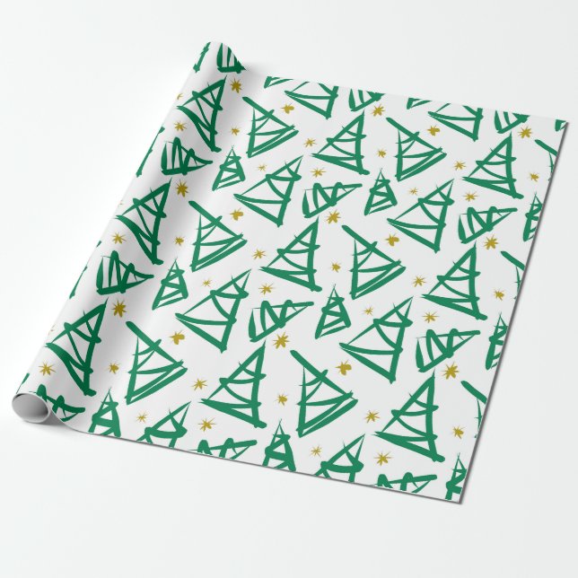 Totally modern ink drawing Christmas trees | green Wrapping Paper (Unrolled)