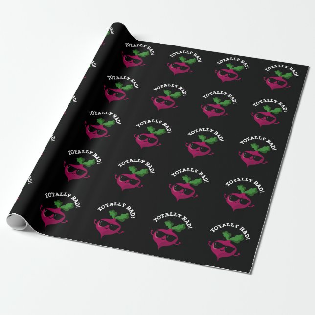 Totally Rad Funny Veggie Radish Pun Dark BG Wrapping Paper (Unrolled)