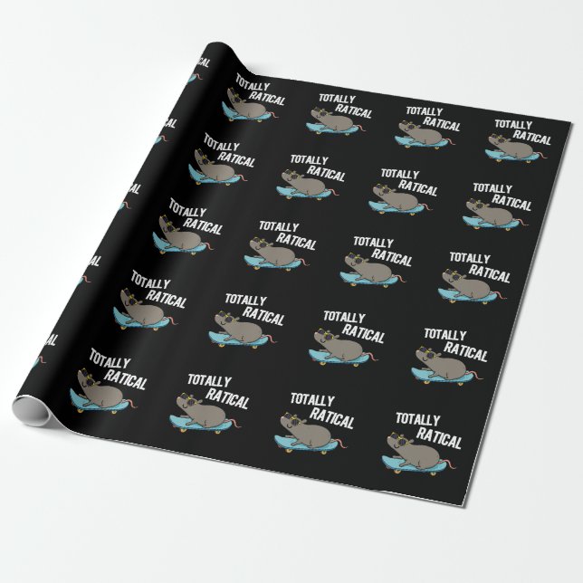 Totally Ratical Funny Rat Pun Dark BG Wrapping Paper (Unrolled)