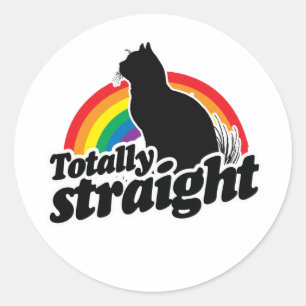 TOTALLY STRAIGHT CAT - WHITE - WHITE -.png Classic Round Sticker