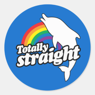 TOTALLY STRAIGHT DOLPHIN - WHITE - (2).png Classic Round Sticker