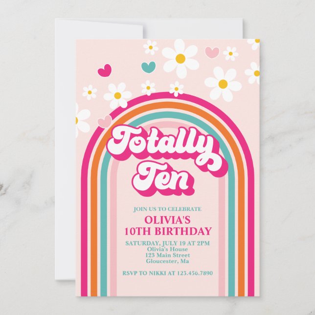 Totally Ten Rainbow 10th Birthday Invitation (Front)