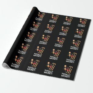 Totally Wicket Funny Sports Cricket Pun Dark BG Wrapping Paper
