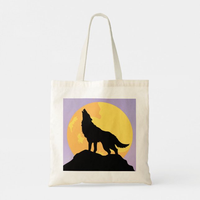 Tote Bag a wolf howling at the moon. (Back)