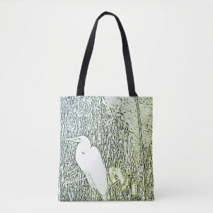 Tote Bag (ao) - Egret in Tall Grass