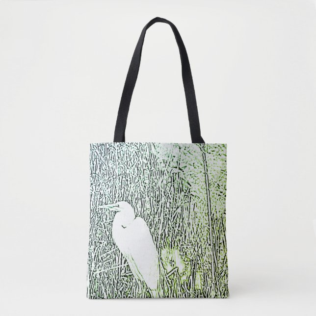 Tote Bag (ao) - Egret in Tall Grass (Front)
