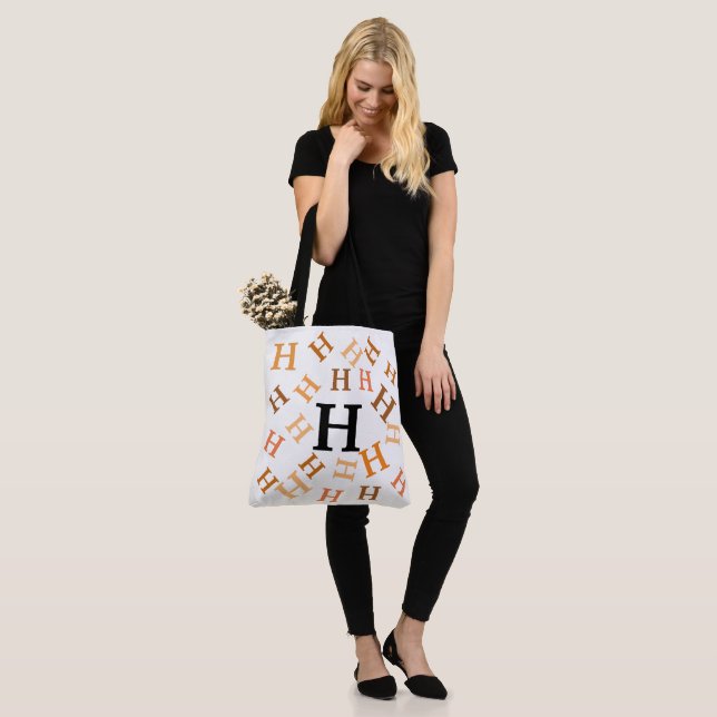 Tote Bag (ao) - Tumbled Letters in Browns (On Model)