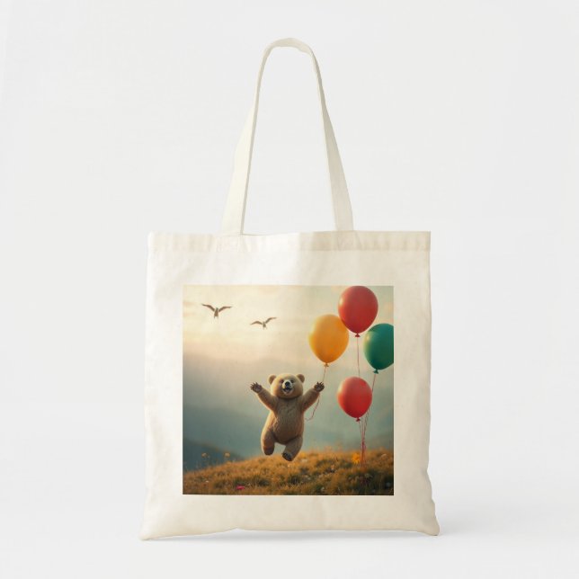 Tote bag baby bear flying with balloons (Front)