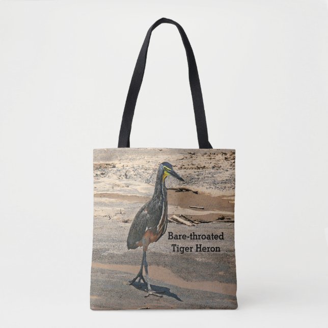 tote bag, "BARE-THROATED TIGER HERON" SHOREBIRD" (Front)