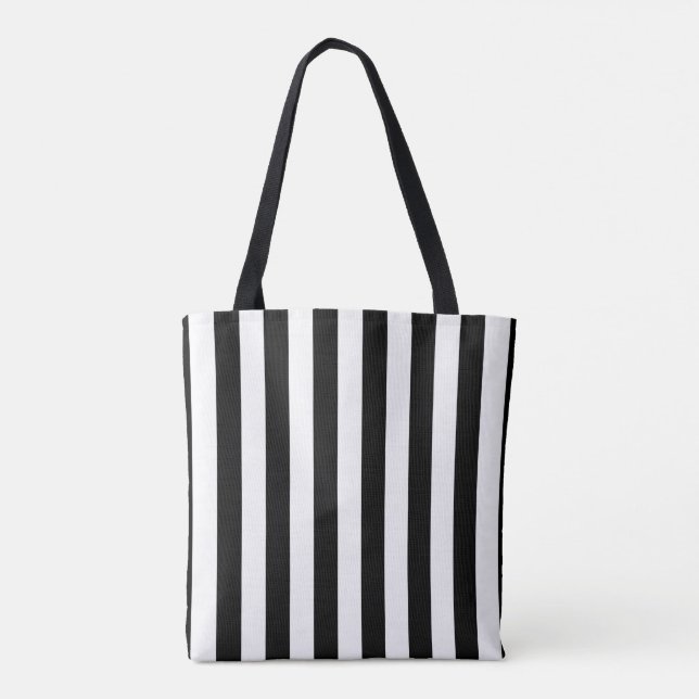 Tote Bag, Black & White Stripe Vertical Bag (Back)